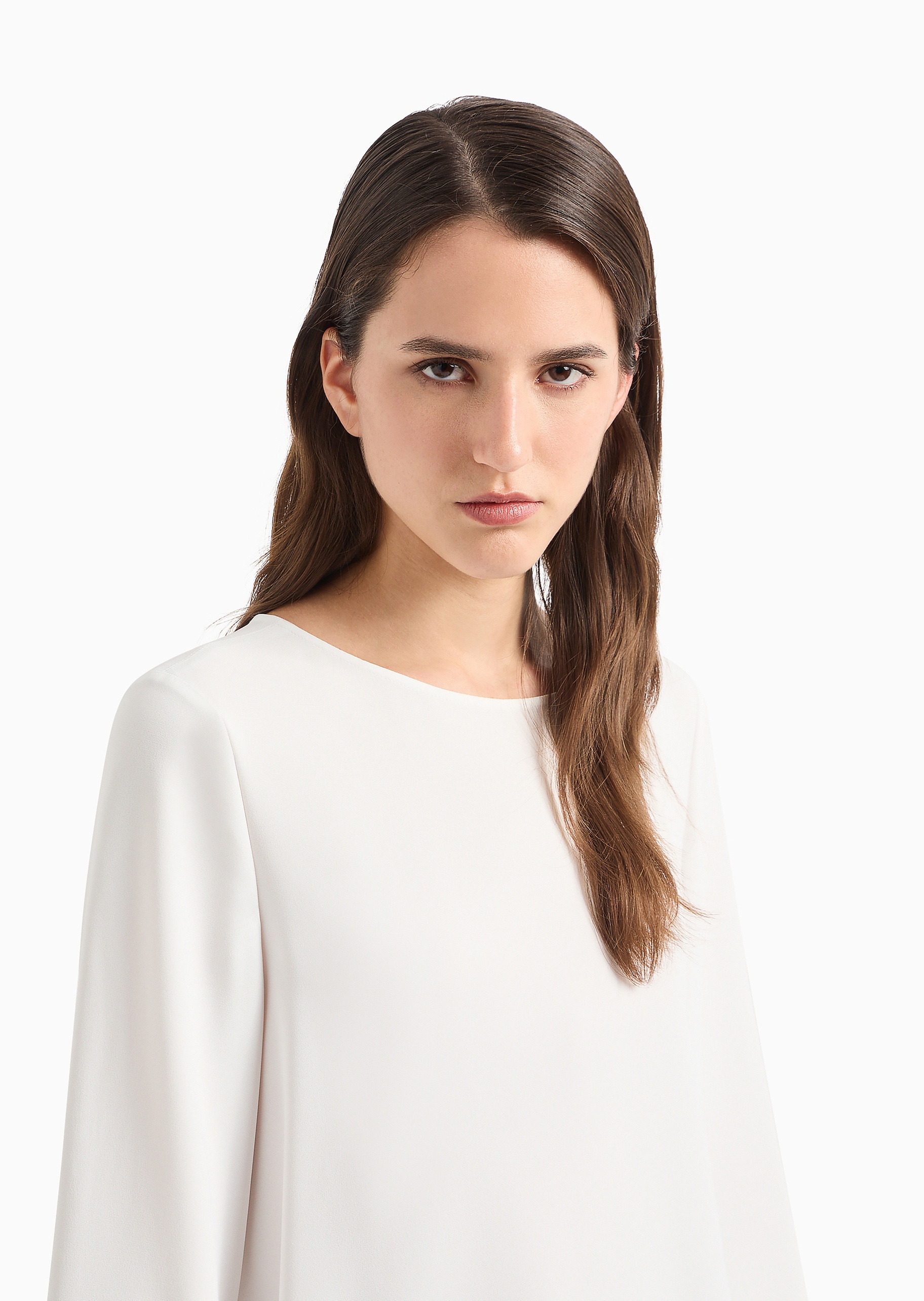 Emporio Armani 女士宽松七分袖船领后背拉链衬衫