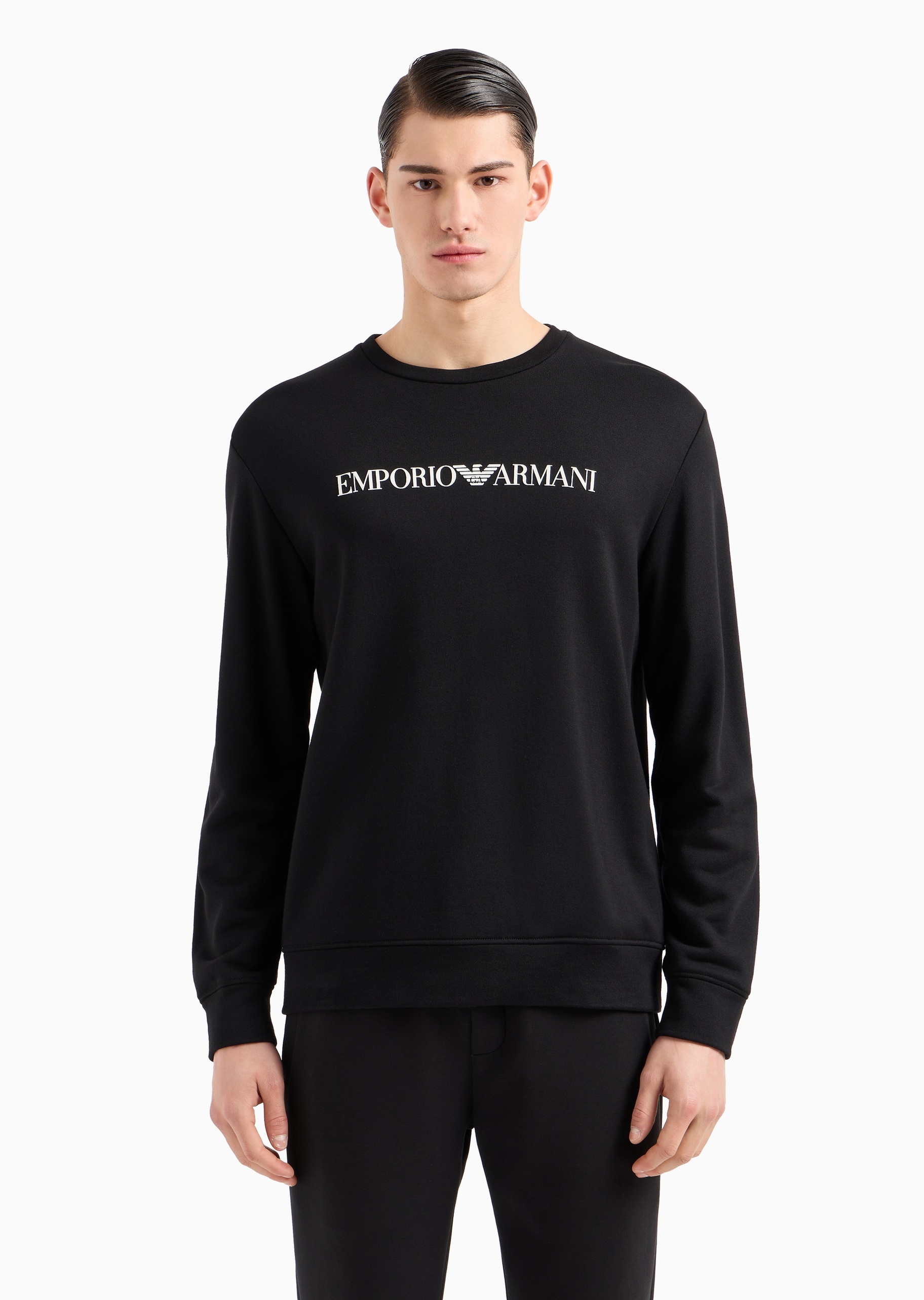 Emporio Armani 男士莫代尔重磅合身长袖圆领微落肩卫衣