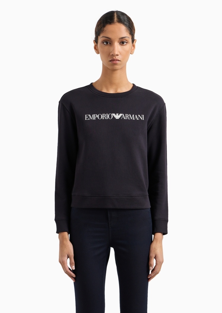 Emporio Armani 女士全棉合身长袖短款圆领落肩卫衣