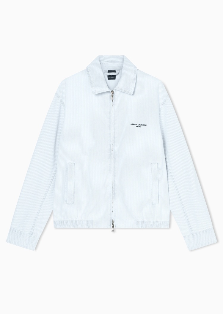 ARMANI EXCHANGE 男士纯棉短款翻领条纹刺绣牛仔夹克