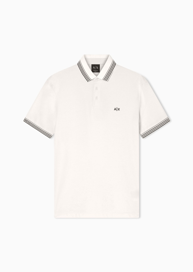 ARMANI EXCHANGE 男士纯棉短袖翻领正肩条纹刺绣Polo衫