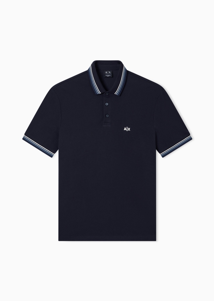 ARMANI EXCHANGE 男士纯棉短袖翻领正肩条纹刺绣Polo衫