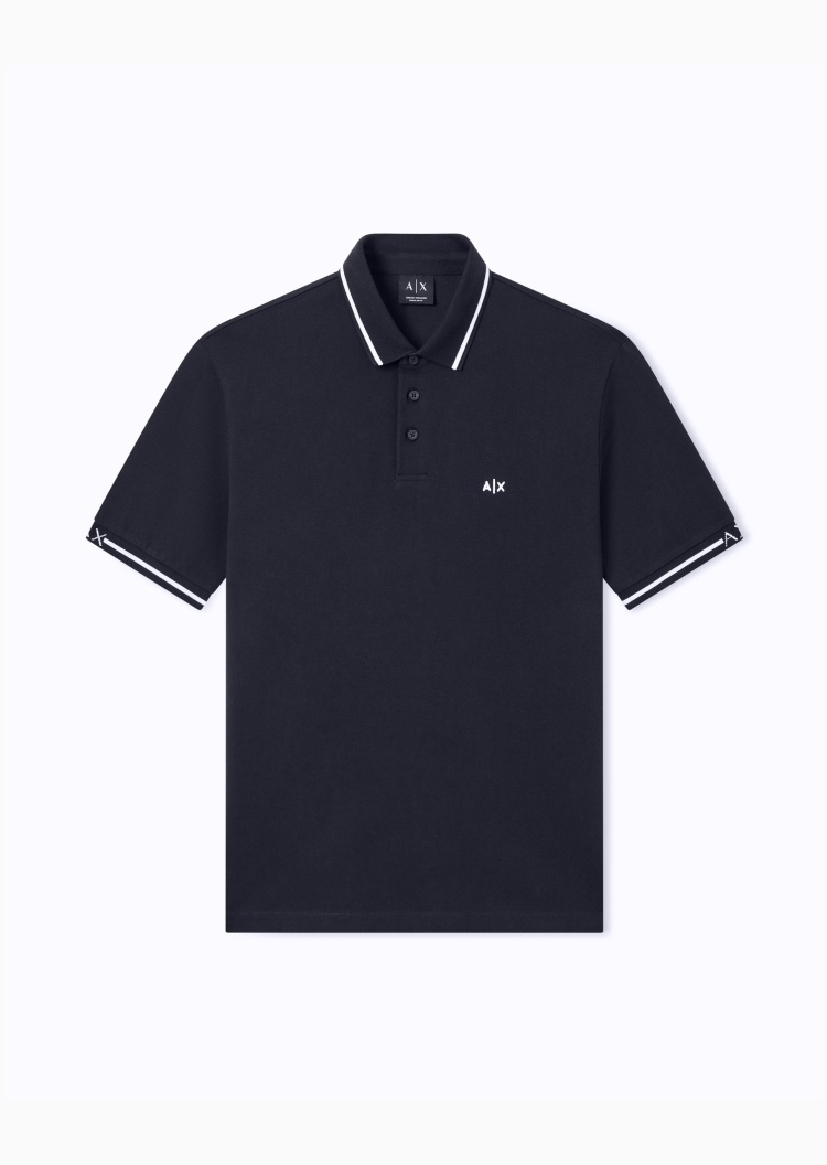 ARMANI EXCHANGE 男士纯棉短袖翻领撞色刺绣Polo衫