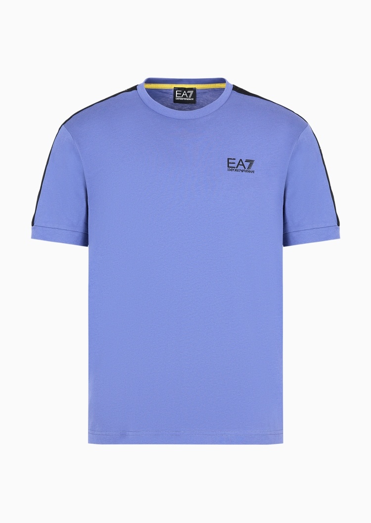 EA7 男士全棉合身短袖圆领饰带运动T恤