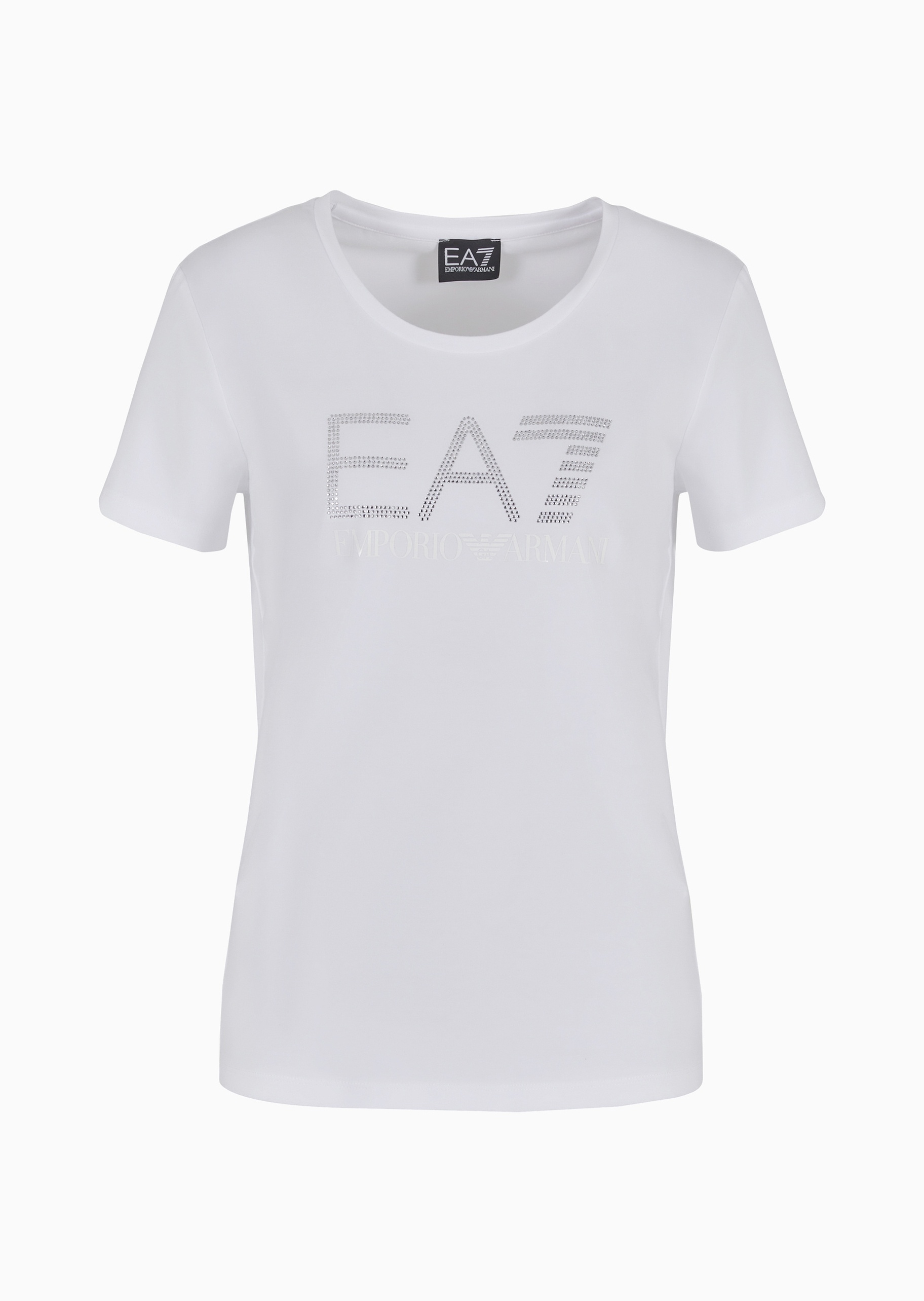 EA7 女士纯棉弹力合身短袖圆领贴钻徽标健身T恤