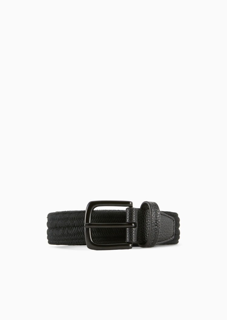 ARMANI EXCHANGE 男士矩形带扣编制纹理休闲时尚针扣腰带