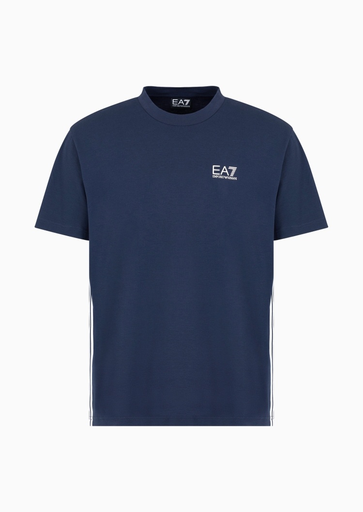 EA7 男士全棉宽松短袖圆领条纹饰带T恤