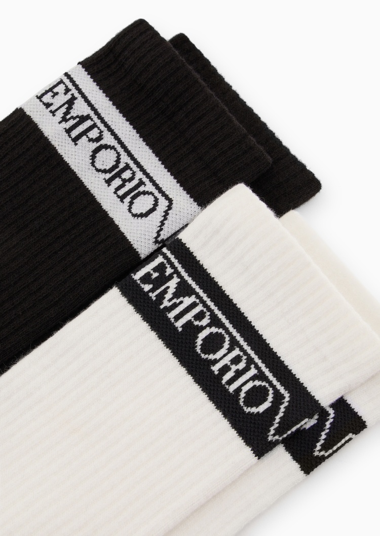 Emporio Armani 男士棉质微弹中筒两双装撞色提花袜子套装
