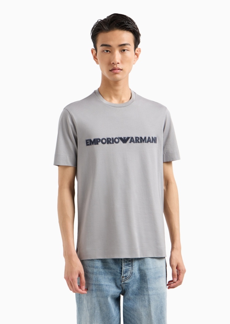 Emporio Armani 男士全棉合身短袖圆领标识刺绣T恤