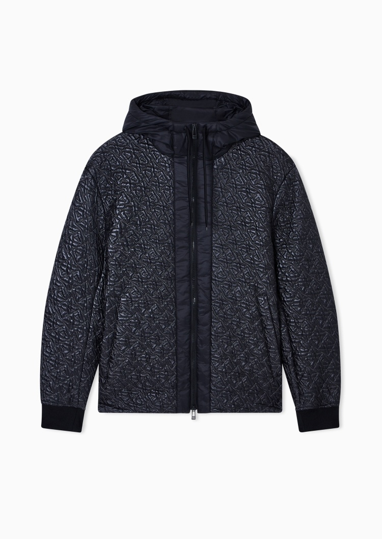 ARMANI EXCHANGE 男士长袖连帽通体徽标拉链门襟棉服