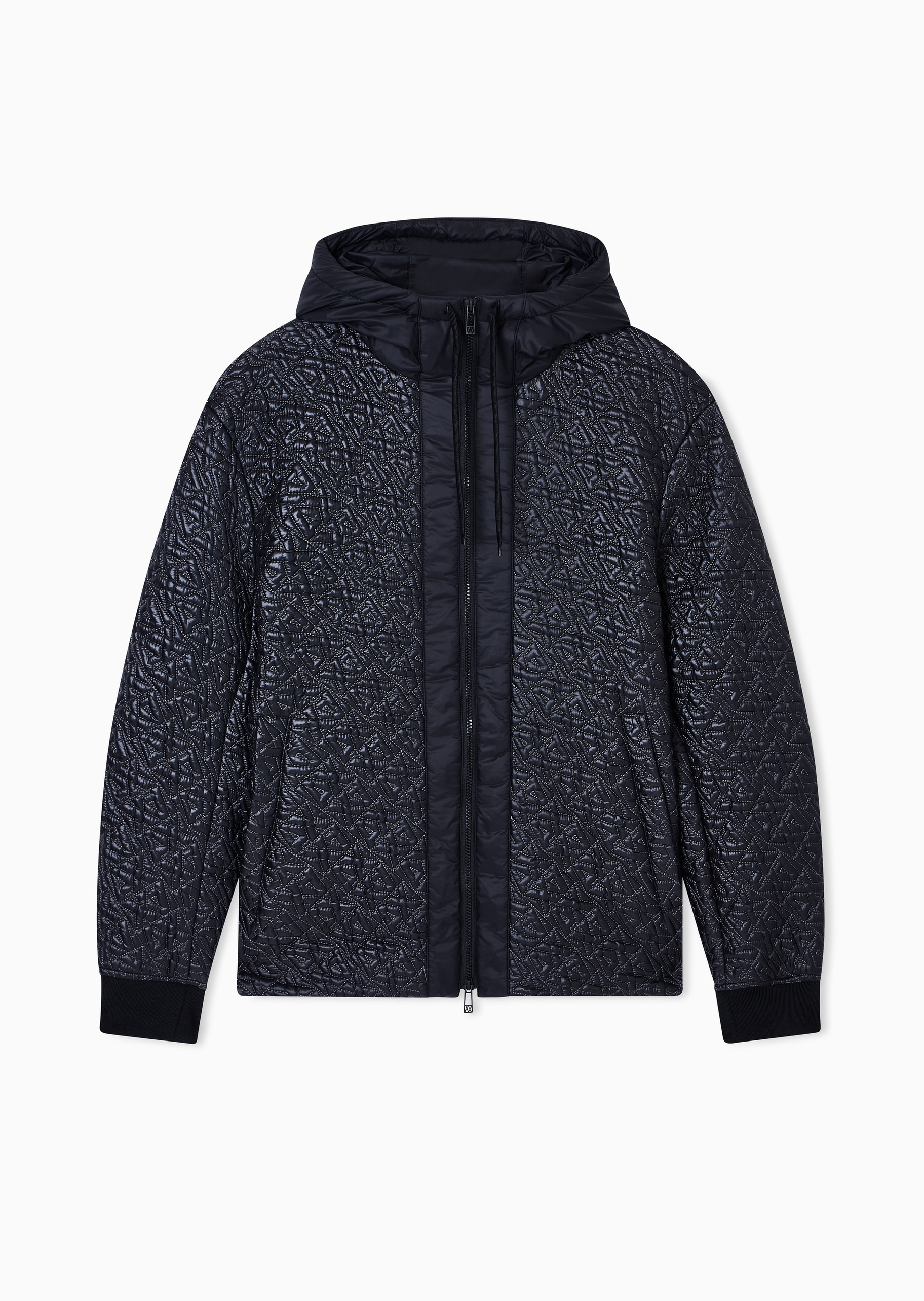 ARMANI EXCHANGE 男士长袖连帽通体徽标拉链门襟棉服