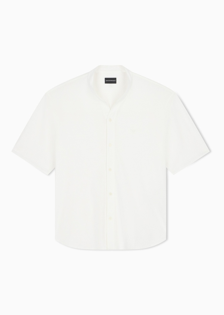 Emporio Armani 男士纯棉短袖小立领刺绣休闲衬衫