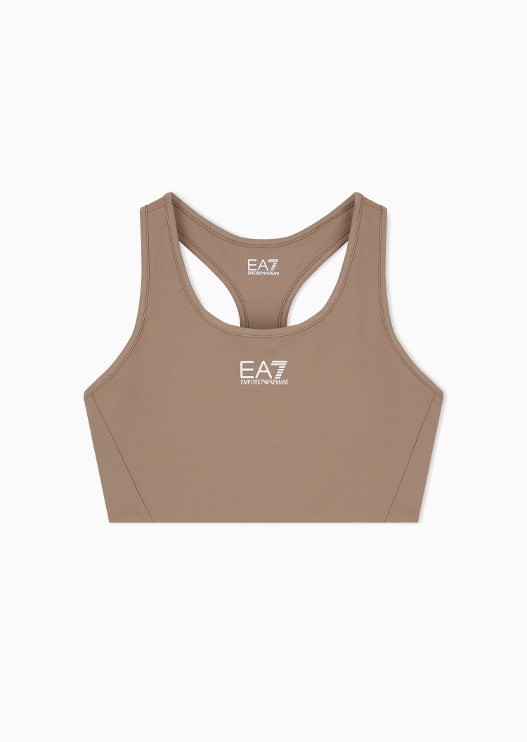 EA7 女士弹力无袖圆领撞色印花工字运动文胸