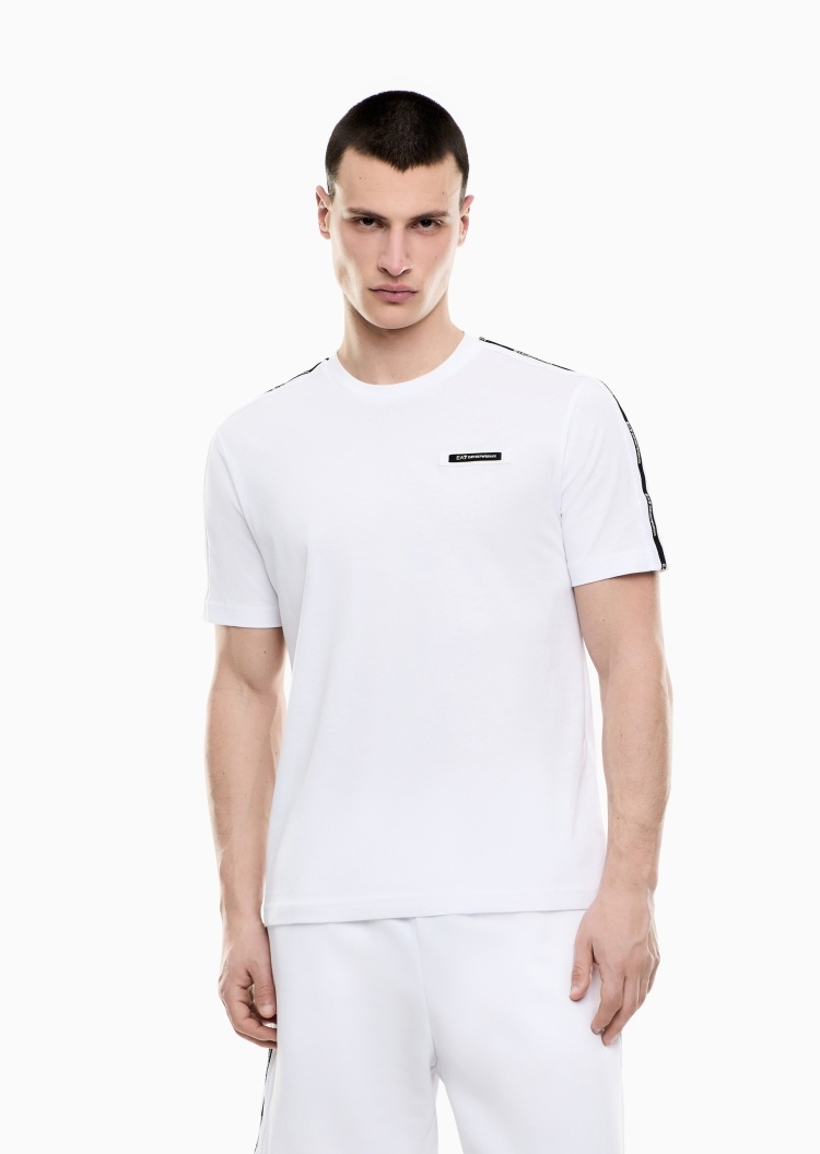 EA7 男士纯棉合身短袖圆领撞色运动T恤