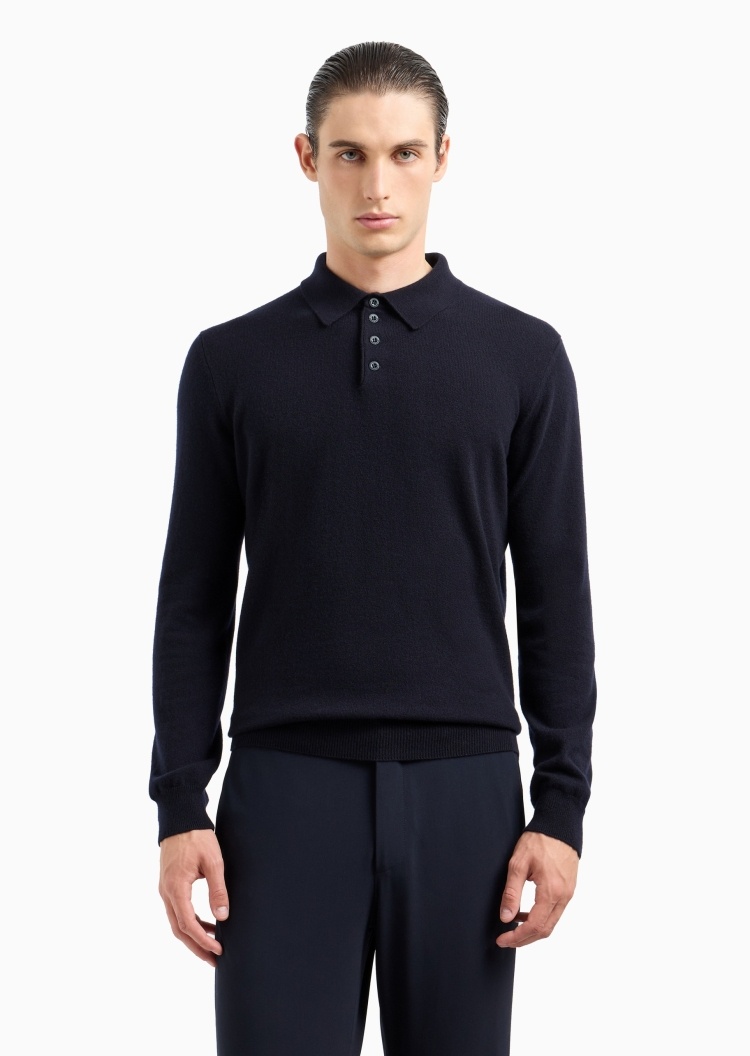 Giorgio Armani 男士山羊绒衬衫领轻薄保暖针织Polo衫
