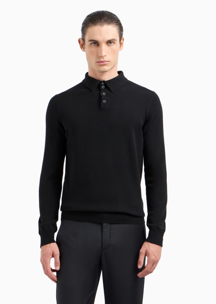 Giorgio Armani 男士山羊绒衬衫领轻薄保暖针织Polo衫