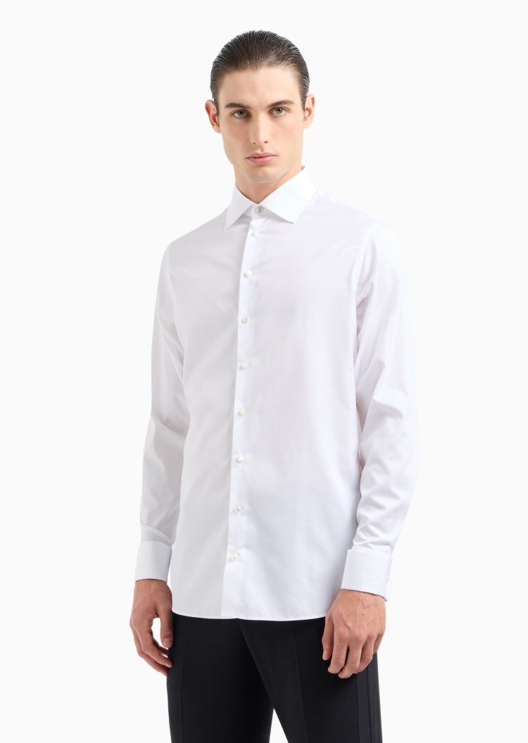 Giorgio Armani 男士纯棉长袖白色商务休闲通勤西装衬衫上衣