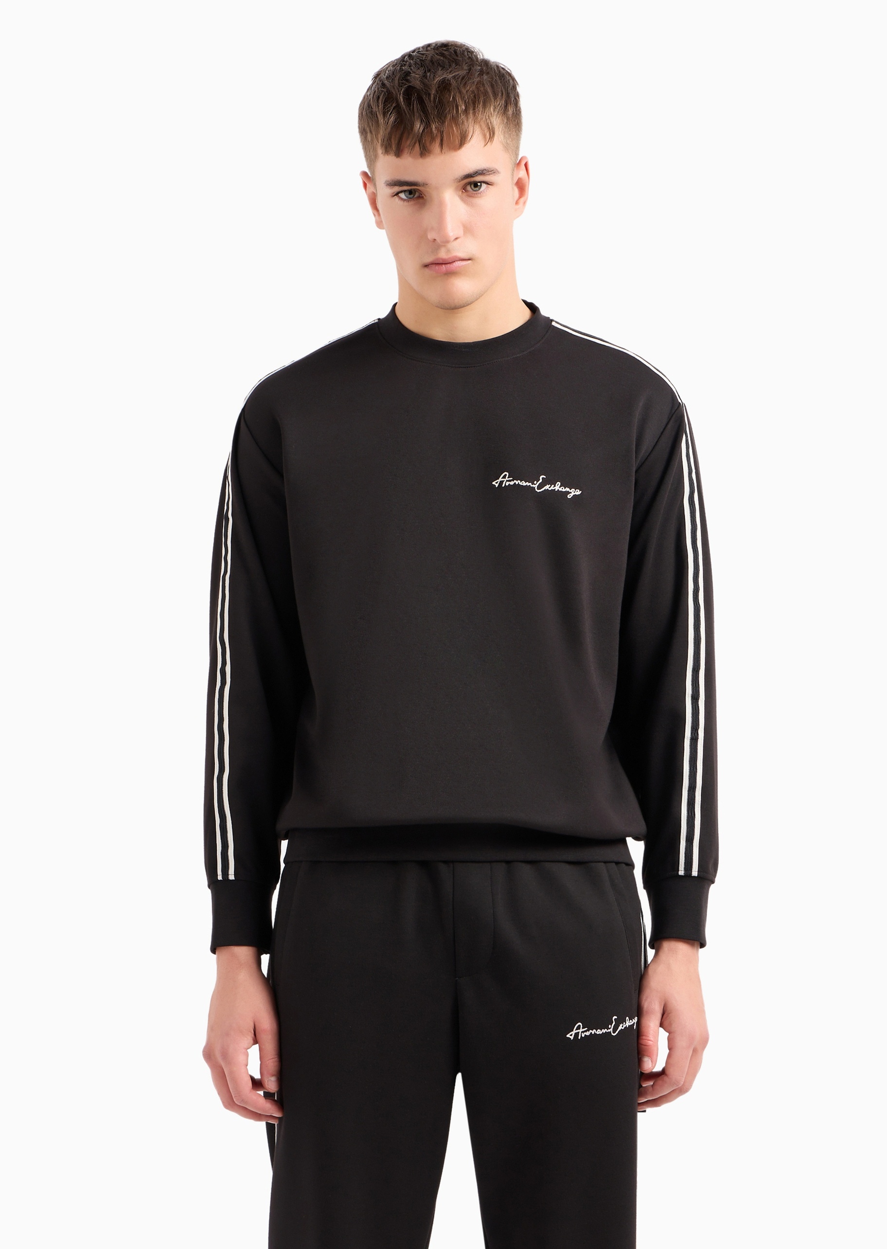 ARMANI EXCHANGE 男士微弹重磅宽松长袖圆领微落肩饰边卫衣