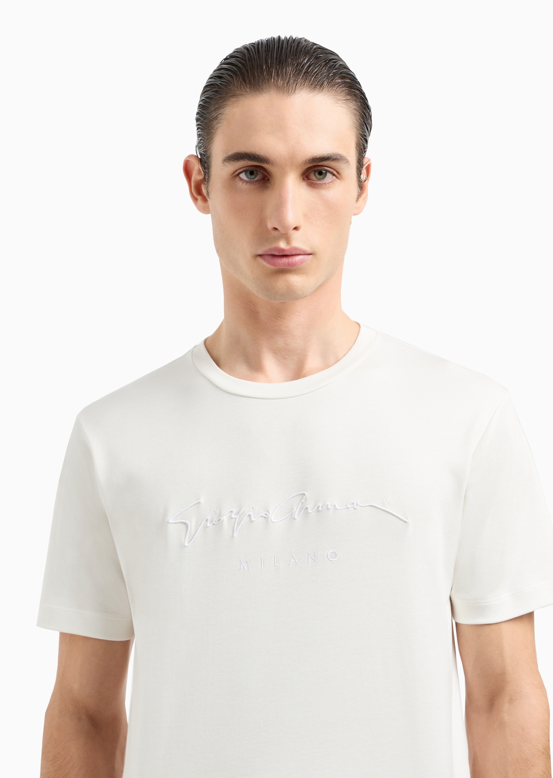 Giorgio Armani 男士全棉合身短袖圆领简约纯色T恤