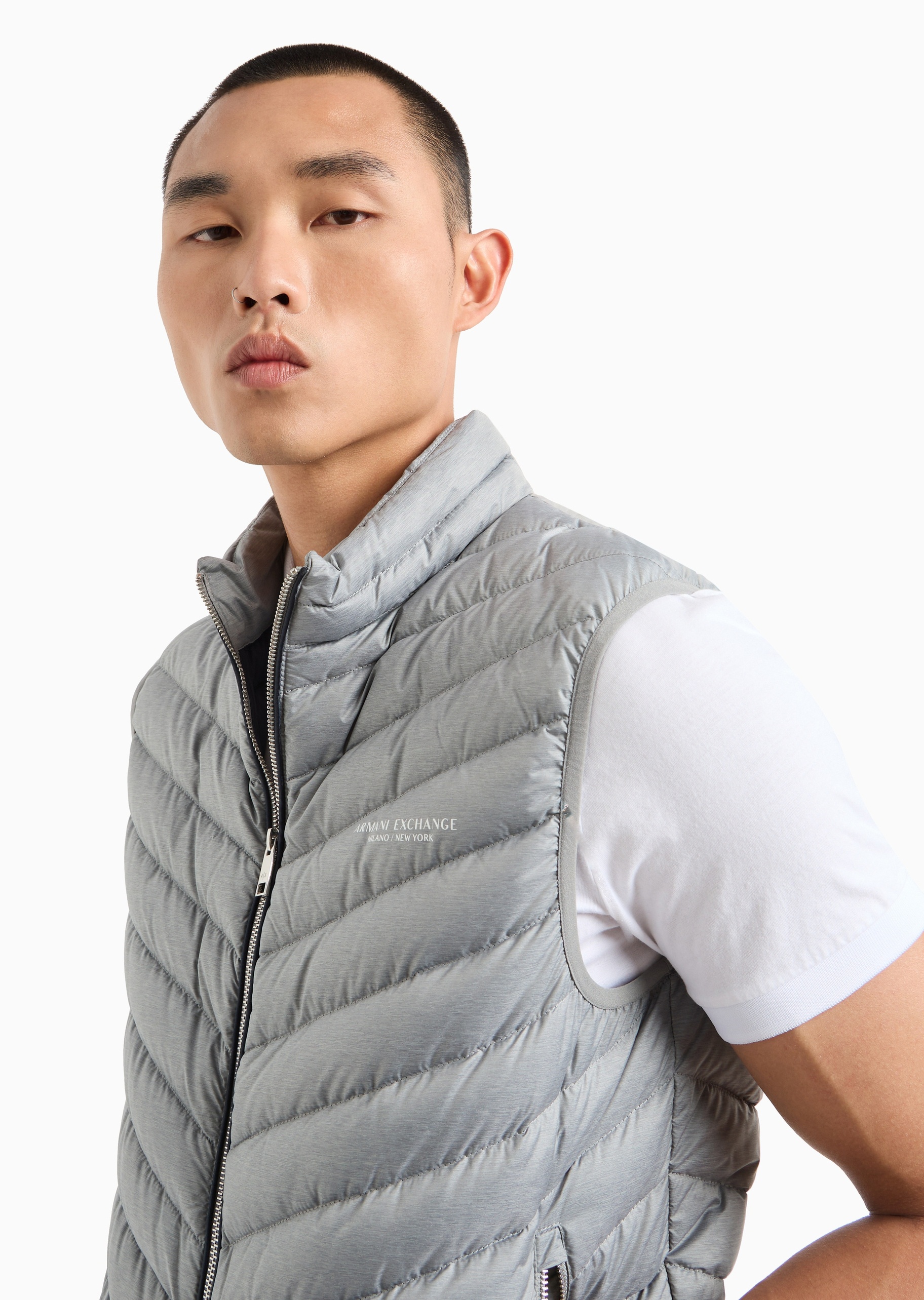 ARMANI EXCHANGE 男士无袖立领拉链轻薄保暖羽绒马甲