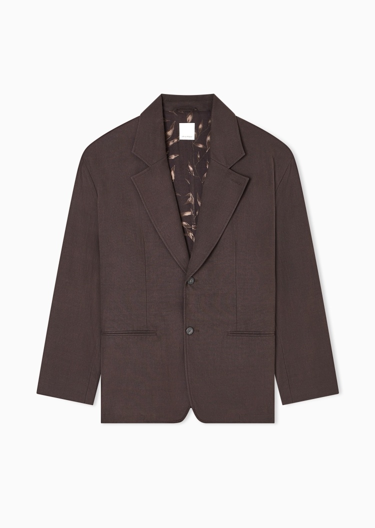 Emporio Armani 男士长袖平驳领垂感单排扣通勤西装外套