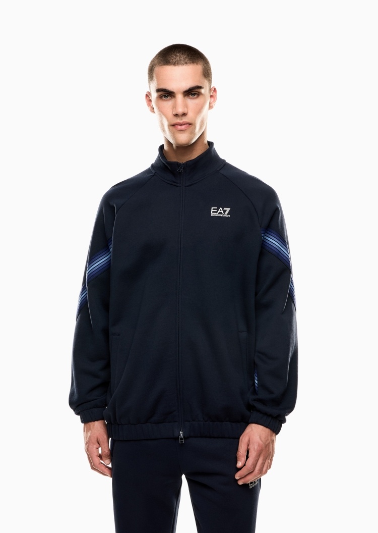 EA7 男士重磅合身长袖立领加绒拉链开衫卫衣外套