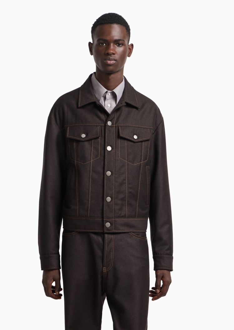 Emporio Armani 男士全绵羊毛短款翻领轻薄复古棉服