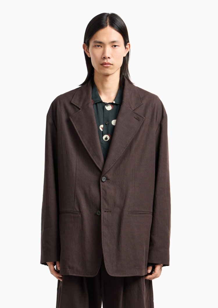 Emporio Armani 男士长袖平驳领垂感单排扣通勤西装外套