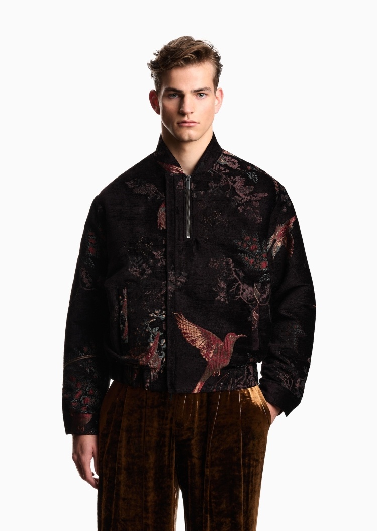 Emporio Armani 男士秀场同款棒球领运动商务休闲复古夹克