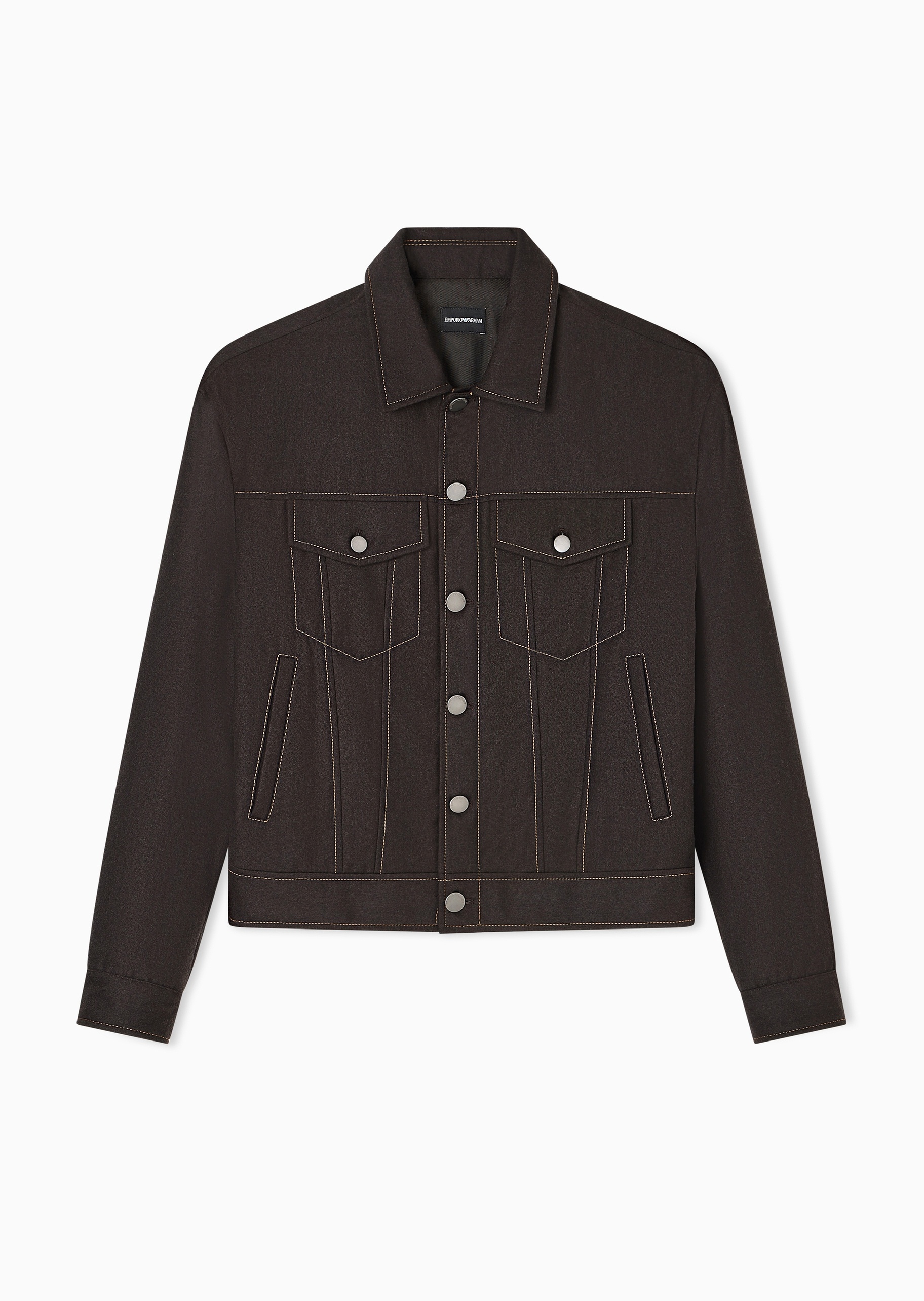 Emporio Armani 男士全绵羊毛短款翻领轻薄复古棉服