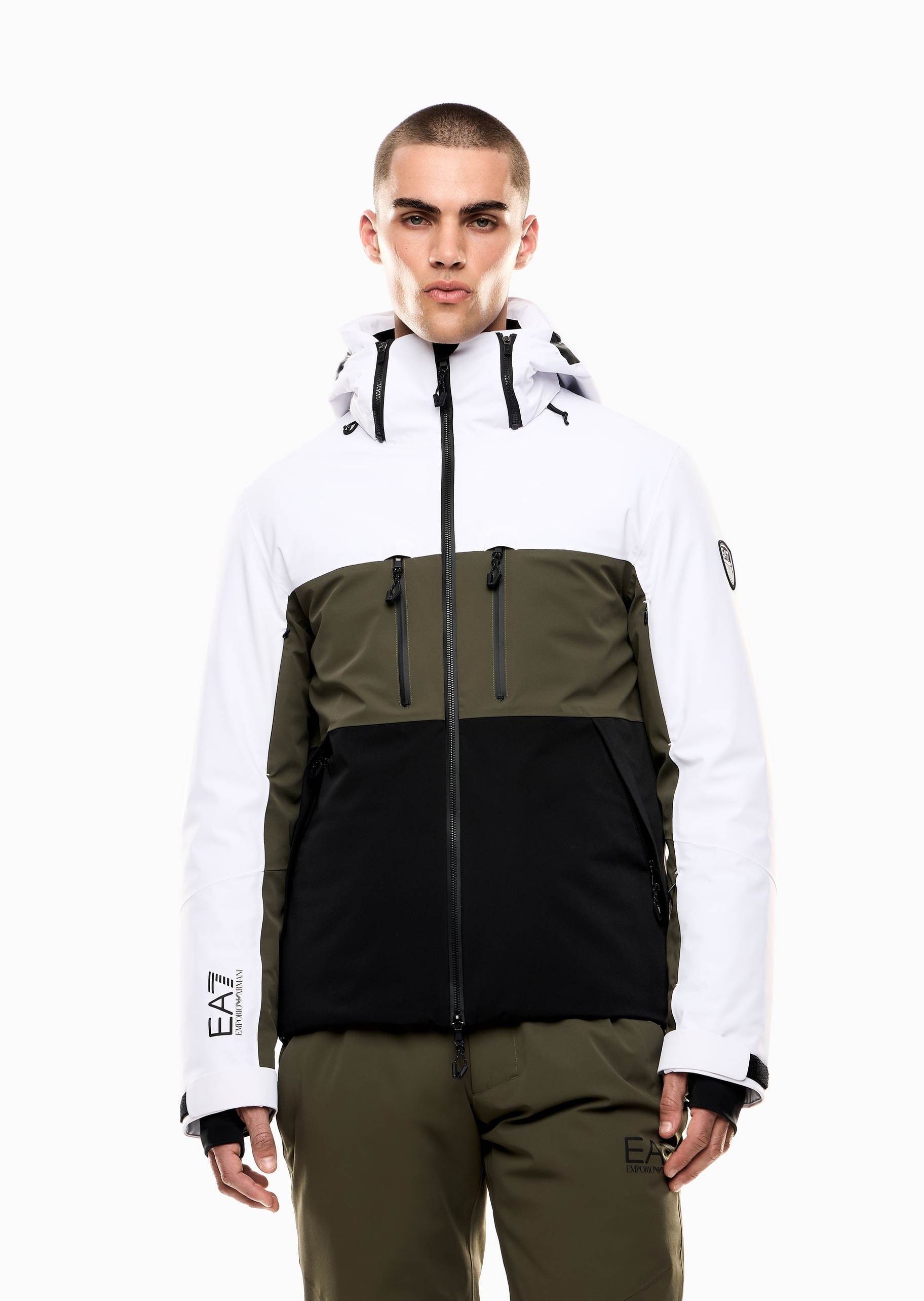 EA7 男士长袖连帽拼接撞色滑雪飞行夹克棉服