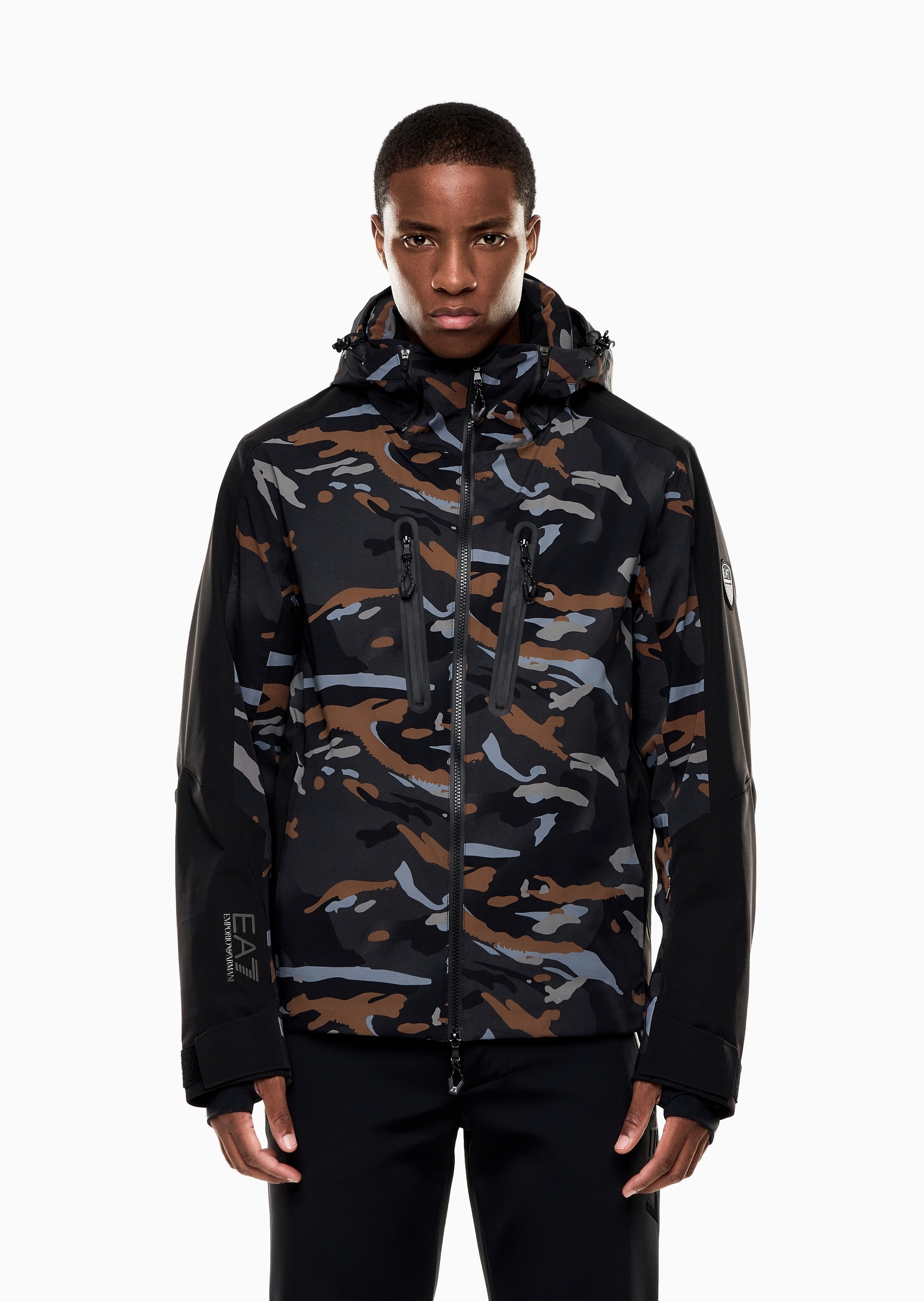 EA7 男士连帽户外滑雪飞行夹克印花棉服