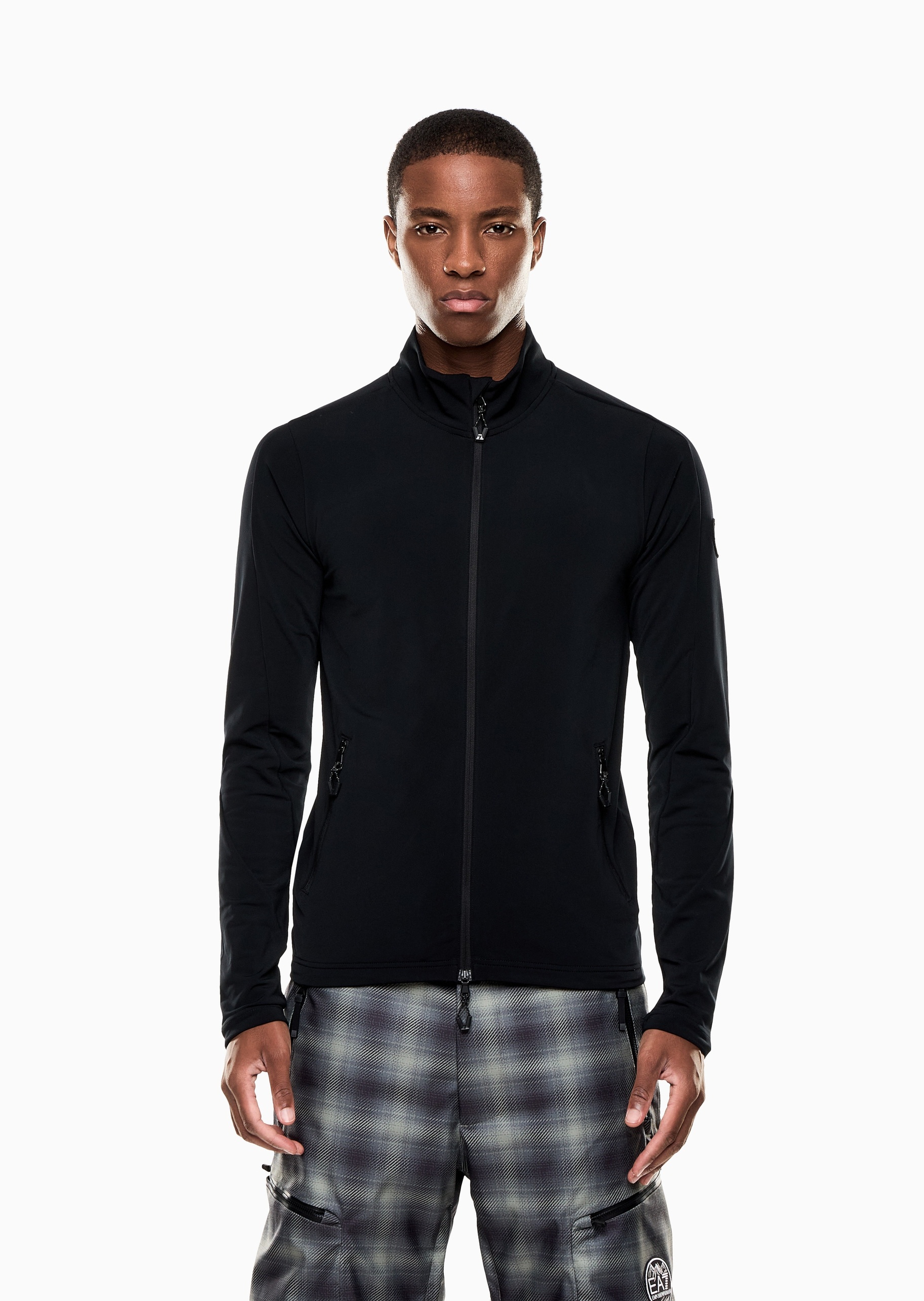 EA7 男士重磅合身立领滑雪拉链开衫卫衣外套