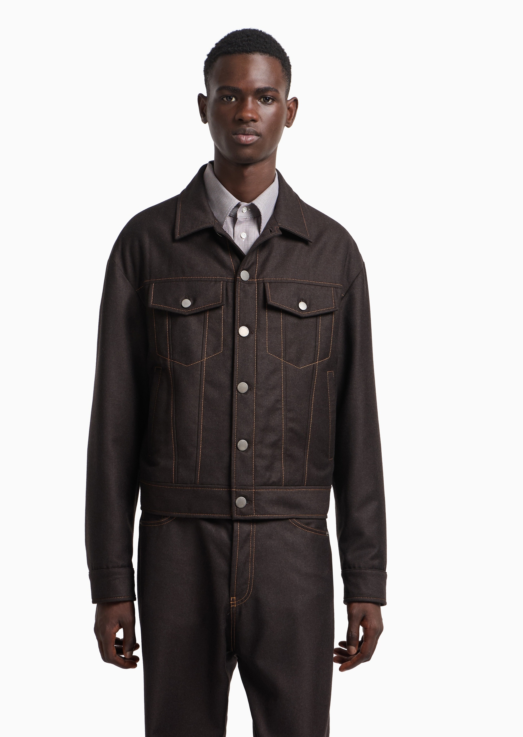 Emporio Armani 男士全绵羊毛短款翻领轻薄复古棉服