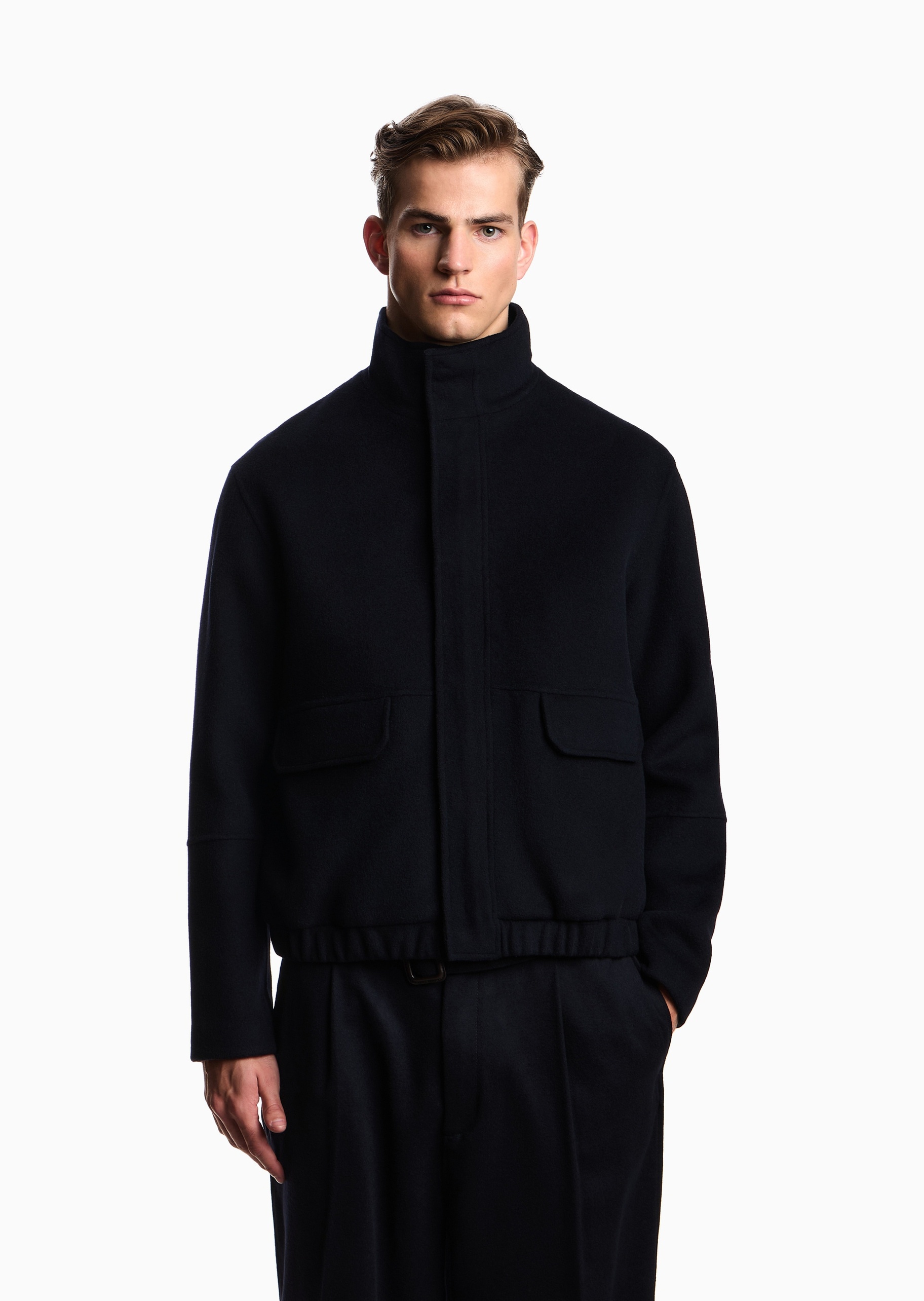 Emporio Armani 男士全绵羊毛短款立领商务休闲通勤棉服