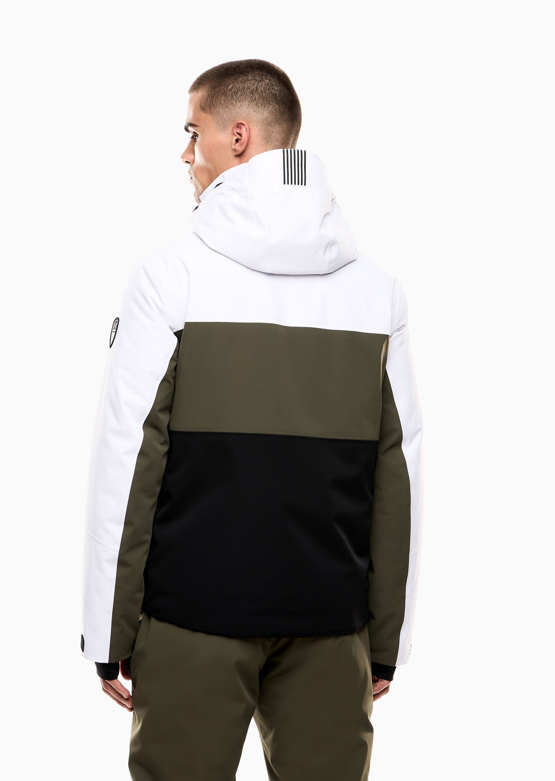 EA7 男士长袖连帽拼接撞色滑雪飞行夹克棉服