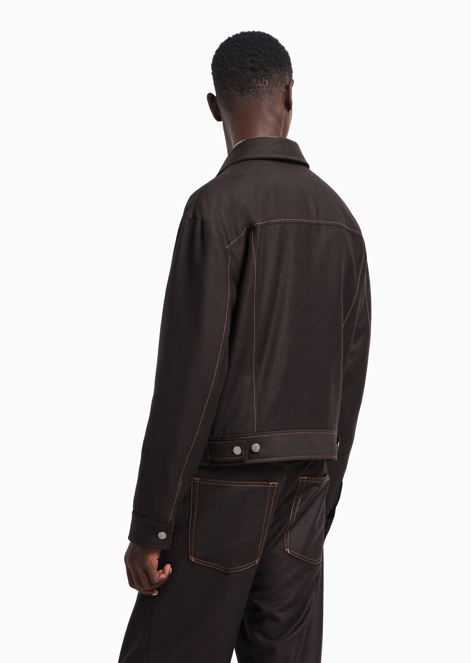 Emporio Armani 男士全绵羊毛短款翻领轻薄复古棉服