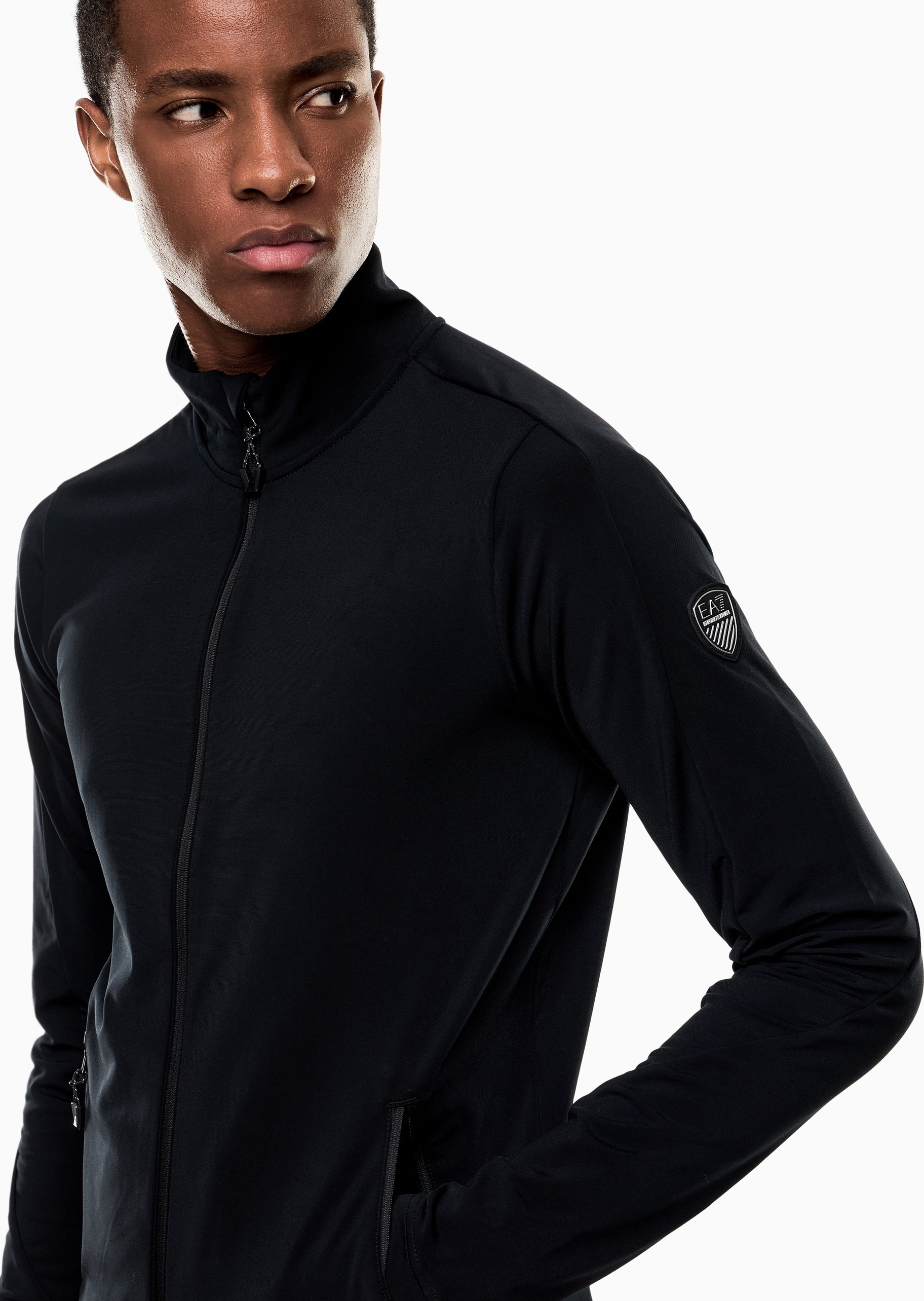 EA7 男士重磅合身立领滑雪拉链开衫卫衣外套