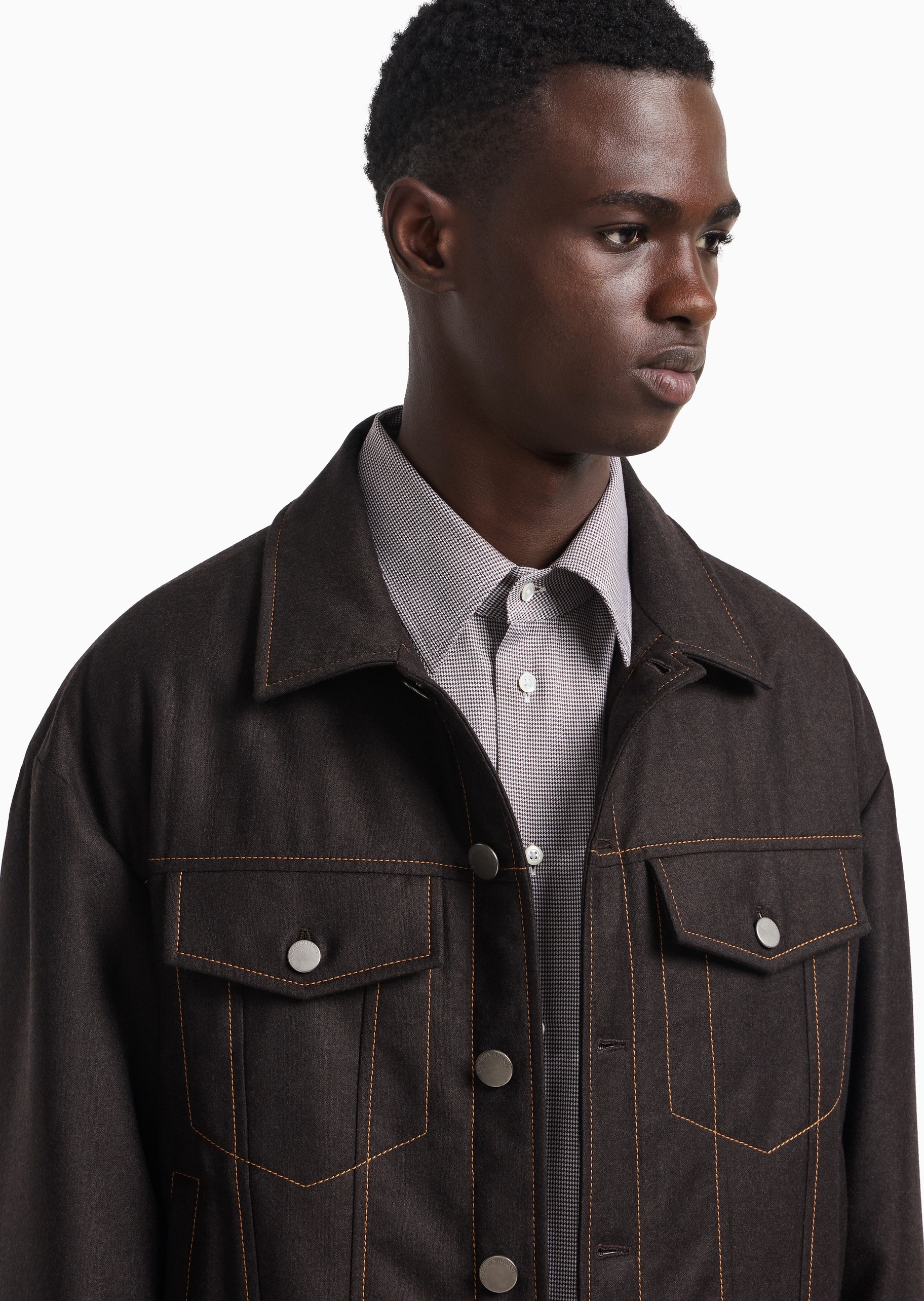 Emporio Armani 男士全绵羊毛短款翻领轻薄复古棉服