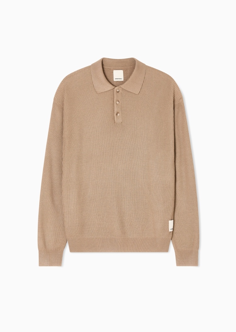 Emporio Armani 男士Polo领坑条纹理老钱风套头针织衫