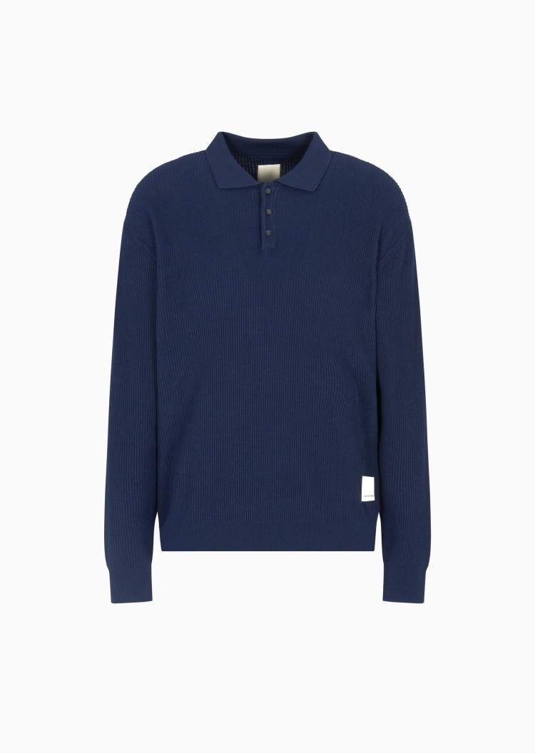 Emporio Armani 男士Polo领坑条纹理老钱风套头针织衫