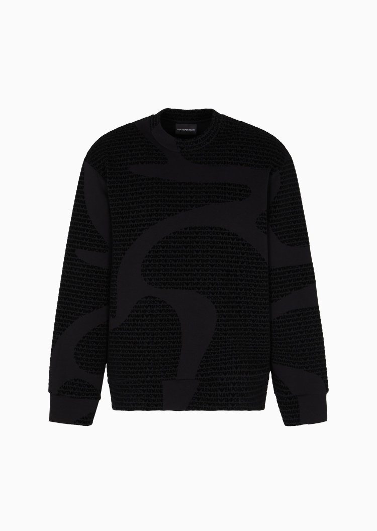 Emporio Armani 男士宽松套头圆领植绒印花运动休闲卫衣