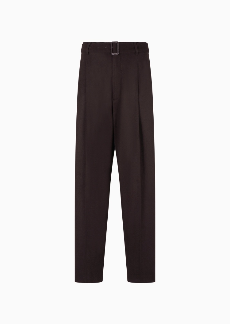 Emporio Armani 男士宽松直筒商务老钱风羊毛休闲裤