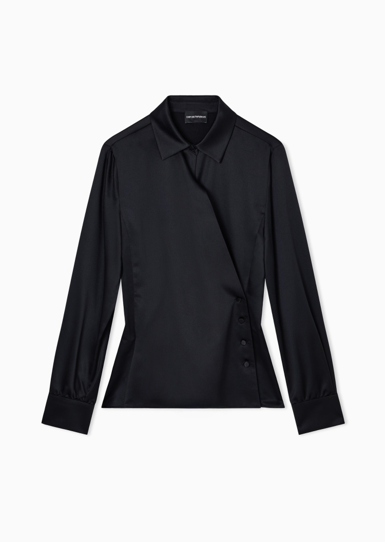 Emporio Armani 女士长袖翻领侧门襟简约纯色衬衫