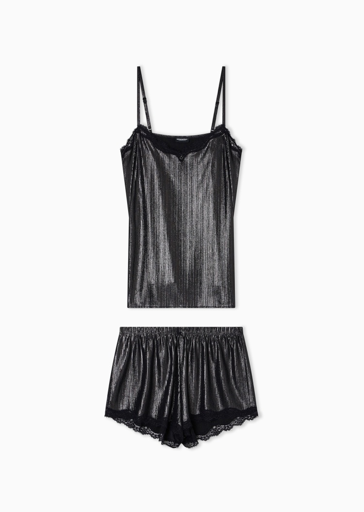 Emporio Armani 女士吊带上衣短裤蕾丝饰边睡衣套装