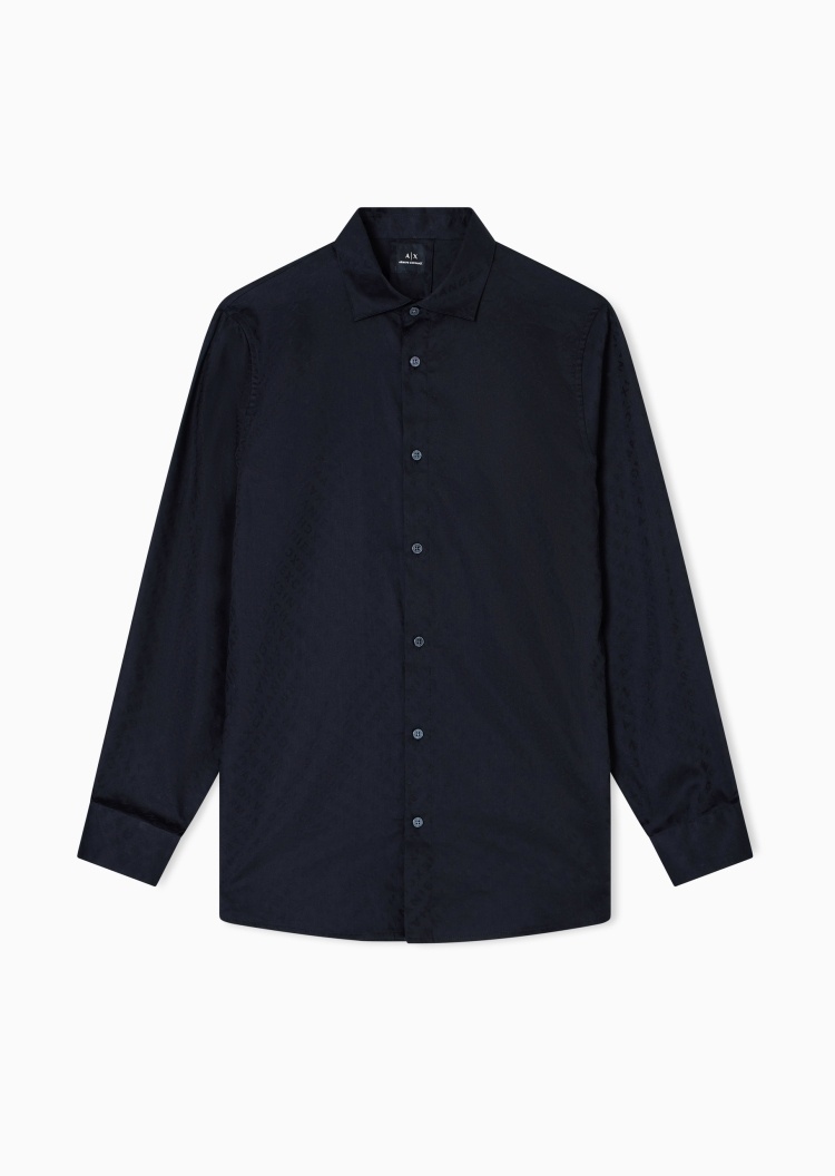 ARMANI EXCHANGE 男士全棉长袖翻领满印LOGO衬衫