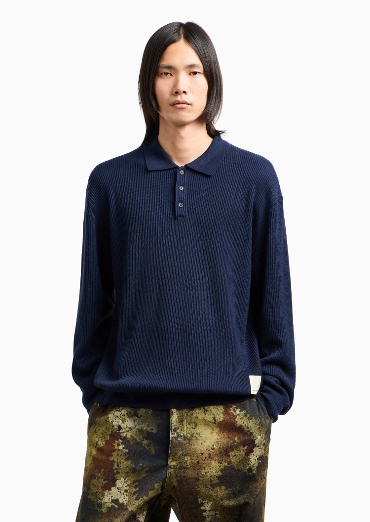 Emporio Armani 男士Polo领坑条纹理老钱风套头针织衫