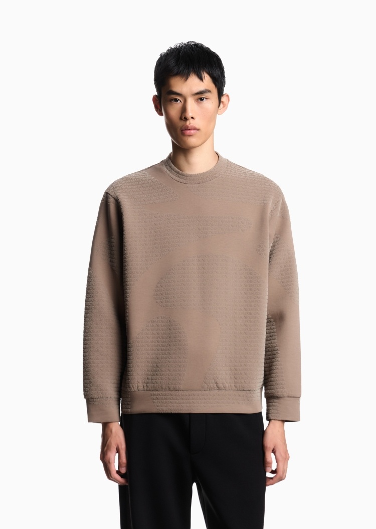 Emporio Armani 男士宽松套头圆领植绒印花运动休闲卫衣