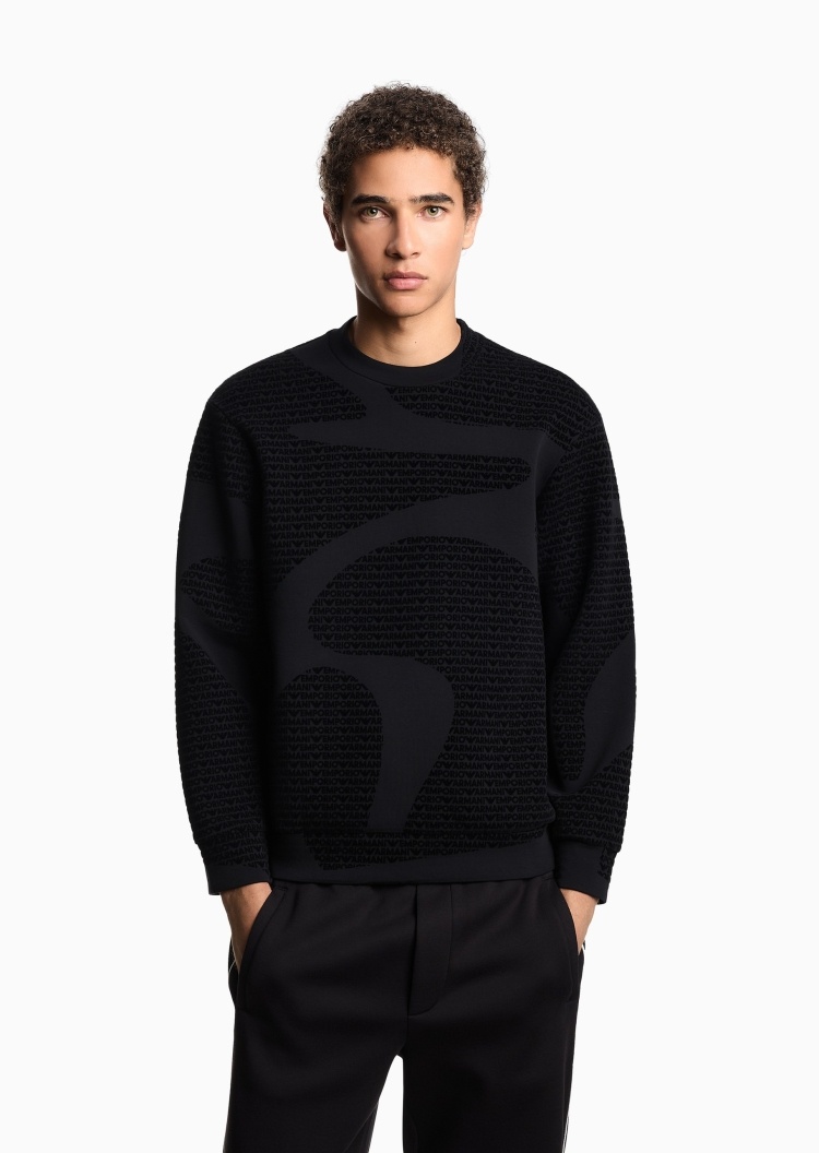 Emporio Armani 男士宽松套头圆领植绒印花运动休闲卫衣
