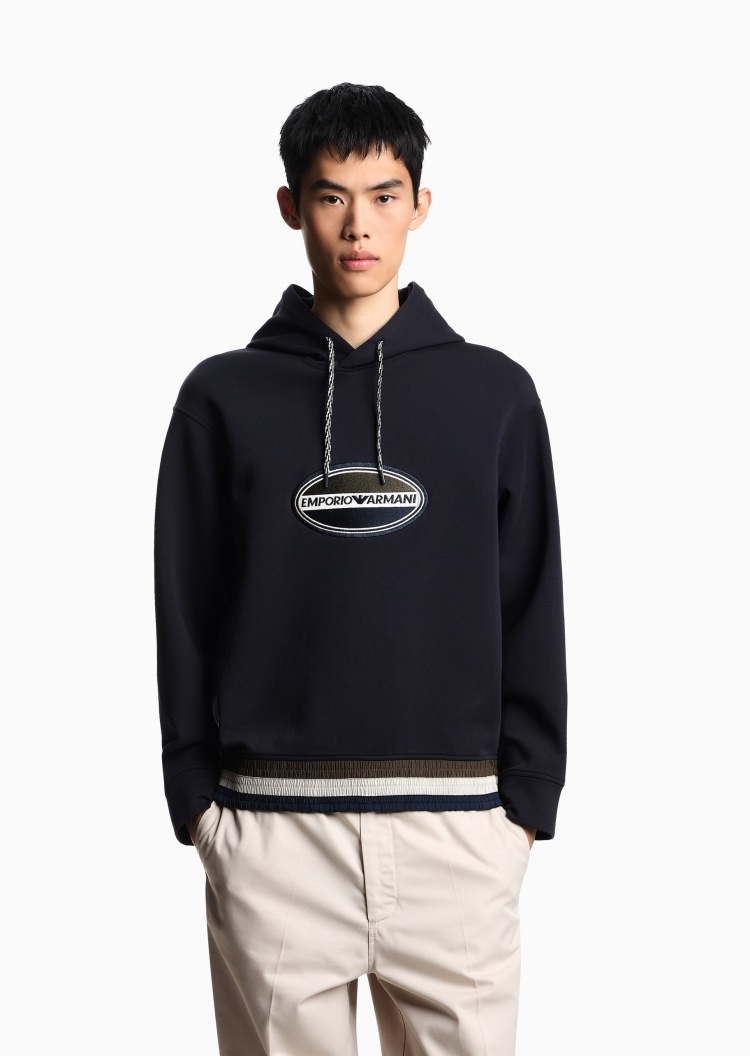 Emporio Armani 男士连帽套头宽松刺绣运动休闲卫衣